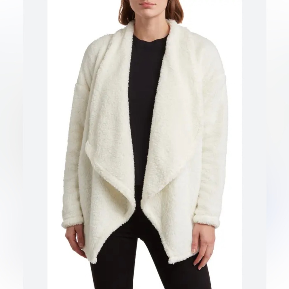 Lucky Brand Cardigan Draped Sherpa Open Front Unstructured Soft Off White XL